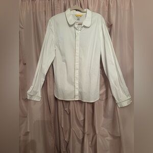 St. John white button down collared shirt 16 long sleeve gold trim piping